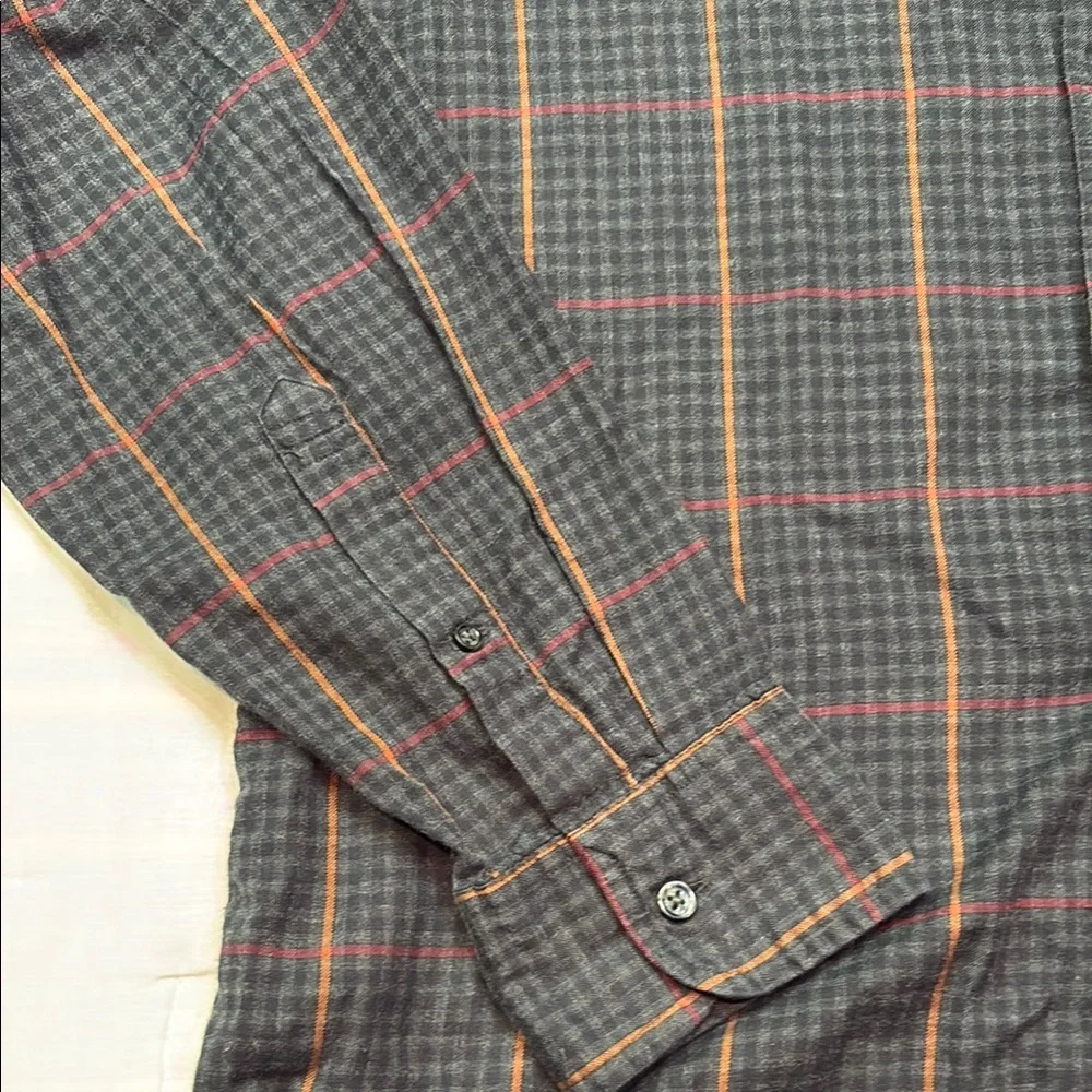 J. Crew Men's Gray &‎ Orange Plaid Long Sleeve Button Down Flannel Shirt XL